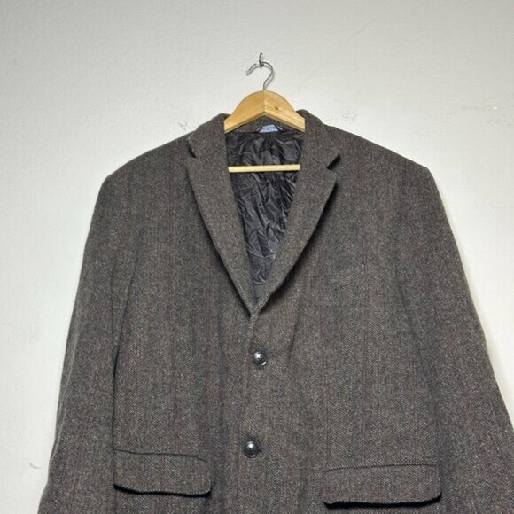 VTG Cricketeer Wool Blazer Sport Coat Jacket Men 46 Herringbone Brown 90s Formal - Picture 7 of 16
